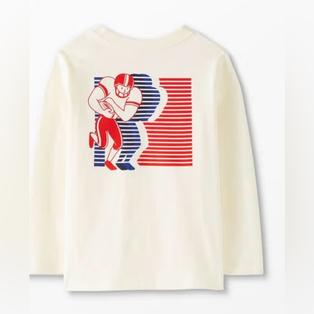 Hanna Andersson Cream Football Graphic Long Sleeve Shirt Sz 5